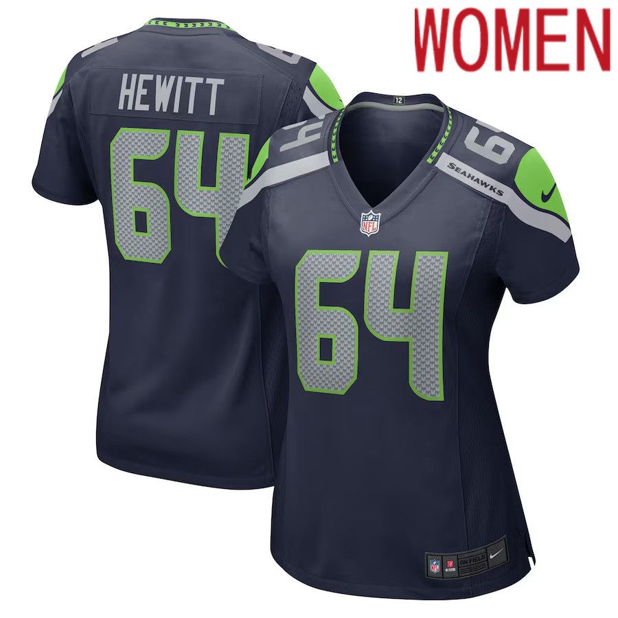 Women Seattle Seahawks 64 Jarrod Hewitt Nike College Navy Home Game Player NFL Jersey